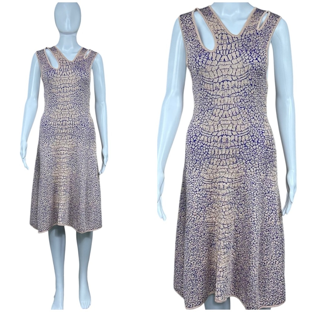 McQ Alexander McQueen Crocodile Patterned Jacquard Fit and Flare Dress - LARGE